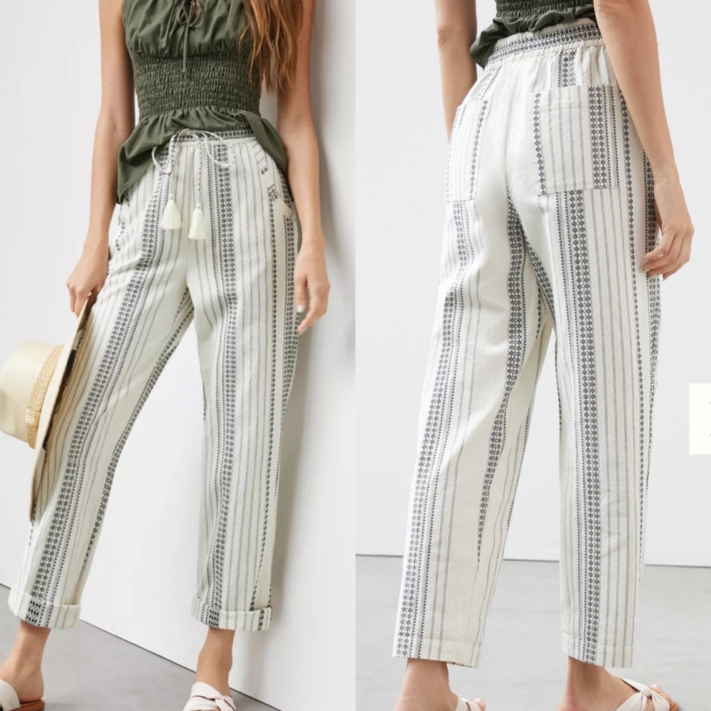 Anthropologie Green and White Striped Pants